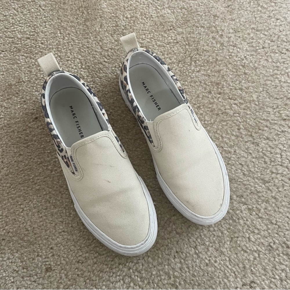 *SOLD* Marc Fisher cream leopard canvas slip on sneakers 7